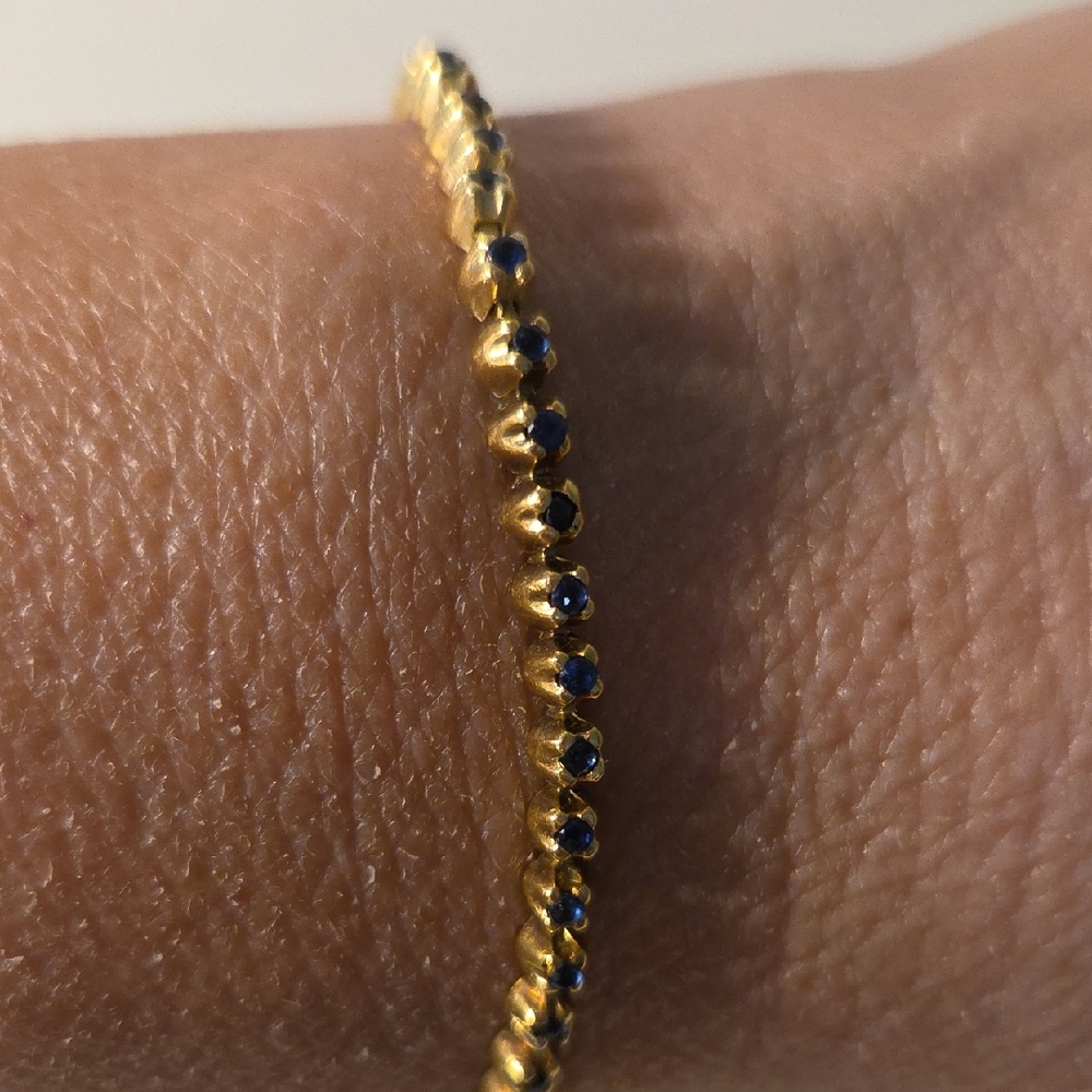 18K Solid Gold Italian Link Jewelry 13g Hallmarked 750 Vicenza (VI) And Sapphire - Picture 1 of 6